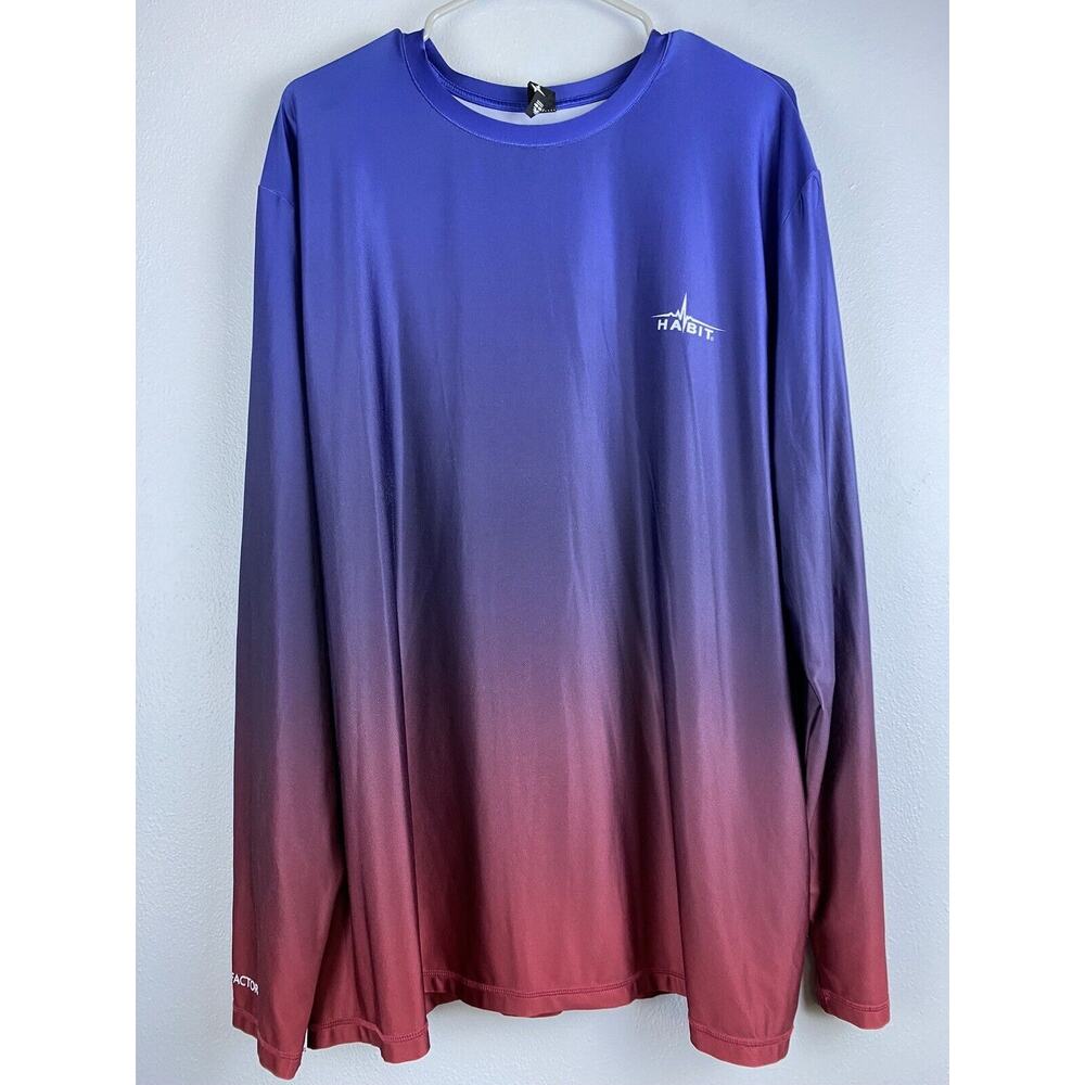 Mens Sz 2XL Habit LS Solar Factor Blue Ombre Flag Graphic Kayak, Outside, Fish